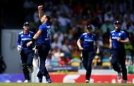 BRIDGETOWN, BARBADOS - MARCH 09:  Chris Woakes of England celebrates dismissing Evin Lewis of the West Indies during the 3rd One Day International between the West Indies and England at Kensington Oval on March 9, 2017 in Bridgetown, Barbados.  (Photo by Gareth Copley/Getty Images)